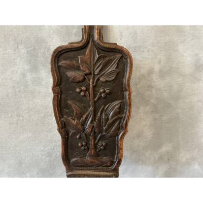 Soufflet de cheminée ancien en bois sculpté d'époque début 19 ème