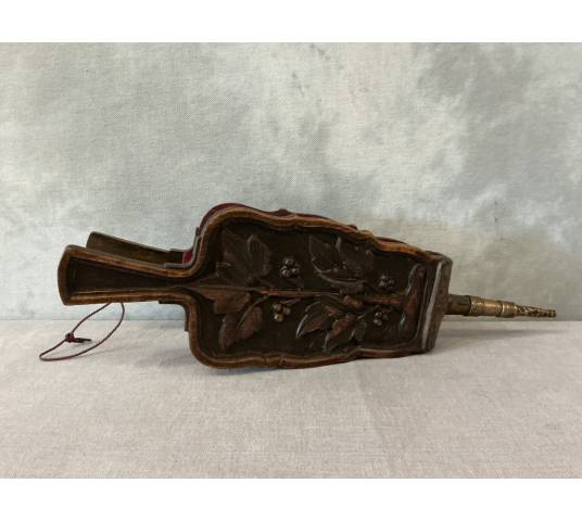 Soufflet de cheminée ancien en bois sculpté d'époque début 19 ème