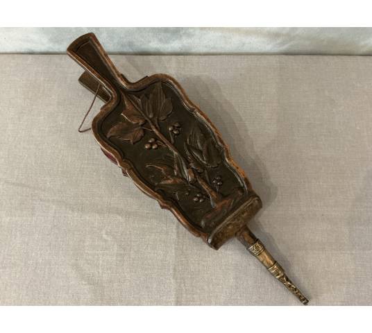 Soufflet de cheminée ancien en bois sculpté d'époque début 19 ème
