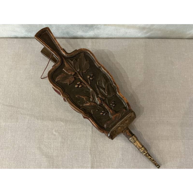 Soufflet de cheminée ancien en bois sculpté d'époque début 19 ème