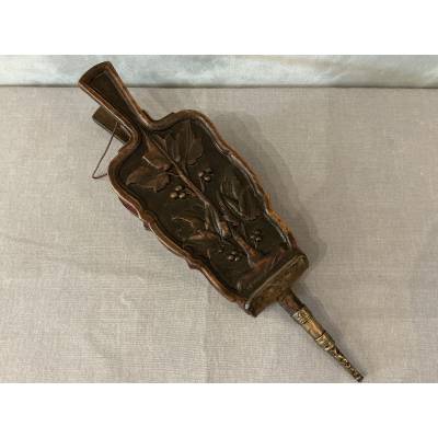 Soufflet de cheminée ancien en bois sculpté d'époque début 19 ème