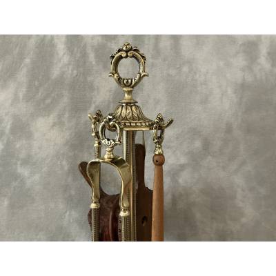 Serviteur de cheminée ancien en laiton d'époque 19 ème  de style Louis XVI