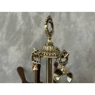 Serviteur de cheminée ancien en laiton d'époque 19 ème  de style Louis XVI