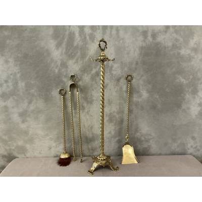 Serviteur de cheminée ancien en laiton d'époque 19 ème