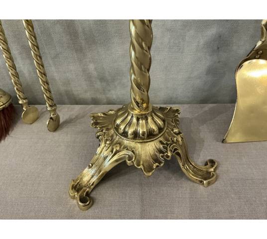 Serviteur de cheminée ancien en laiton d'époque 19 ème