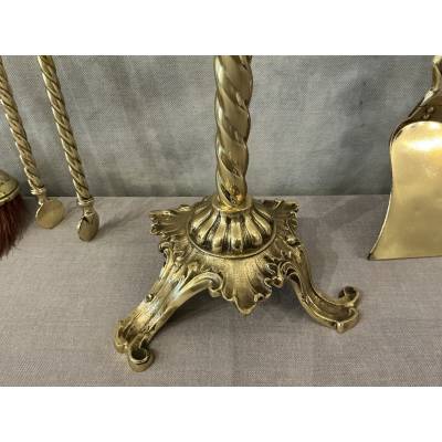 Antique brass fireplace set from the 19th century