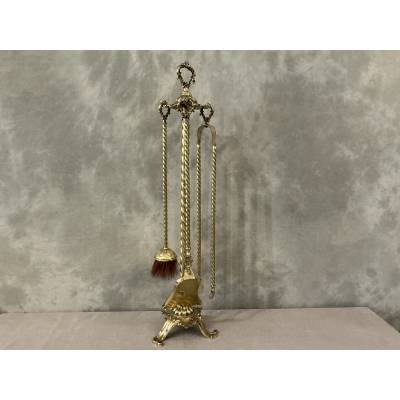 Serviteur de cheminée ancien en laiton d'époque 19 ème