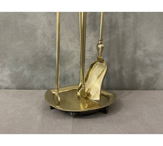 Serviteur de cheminée ancien en laiton d'époque 19 ème