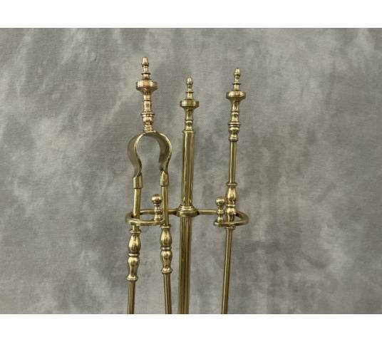 Serviteur de cheminée ancien en laiton d'époque 19 ème