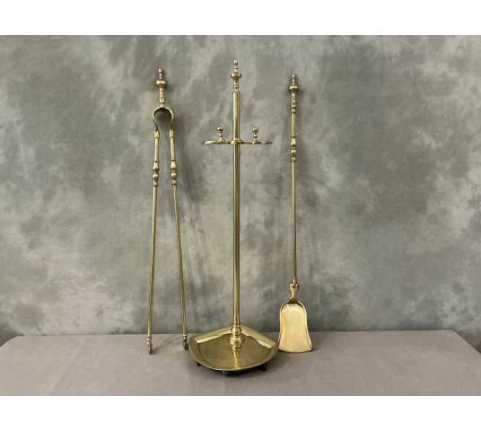 Serviteur de cheminée ancien en laiton d'époque 19 ème