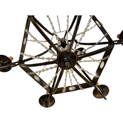 Antique chandelier in iron and period crystal garlands, late 19th century
