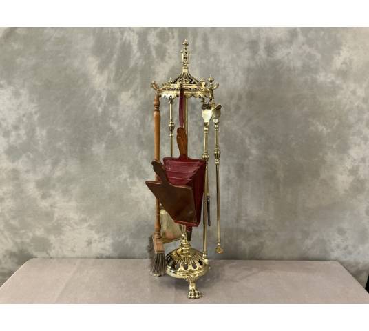 Grand et beau serviteur de cheminée ancien en laiton et bronze d'époque début 19 ème