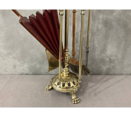 Grand et beau serviteur de cheminée ancien en laiton et bronze d'époque début 19 ème
