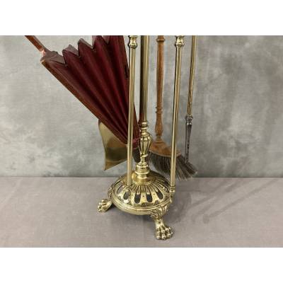 Grand et beau serviteur de cheminée ancien en laiton et bronze d'époque début 19 ème
