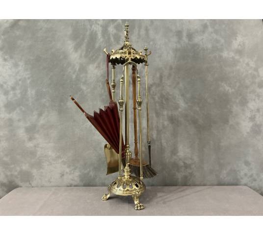 Grand et beau serviteur de cheminée ancien en laiton et bronze d'époque début 19 ème