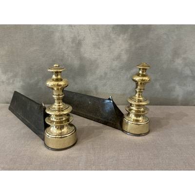 Petits chenets anciens en laiton d'époque 19 ème Louis Philippe