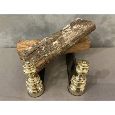 Petits chenets anciens en laiton d'époque 19 ème Louis Philippe