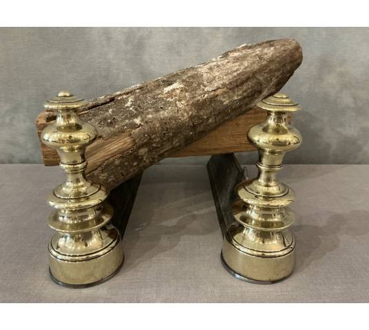 Petits chenets anciens en laiton d'époque 19 ème Louis Philippe