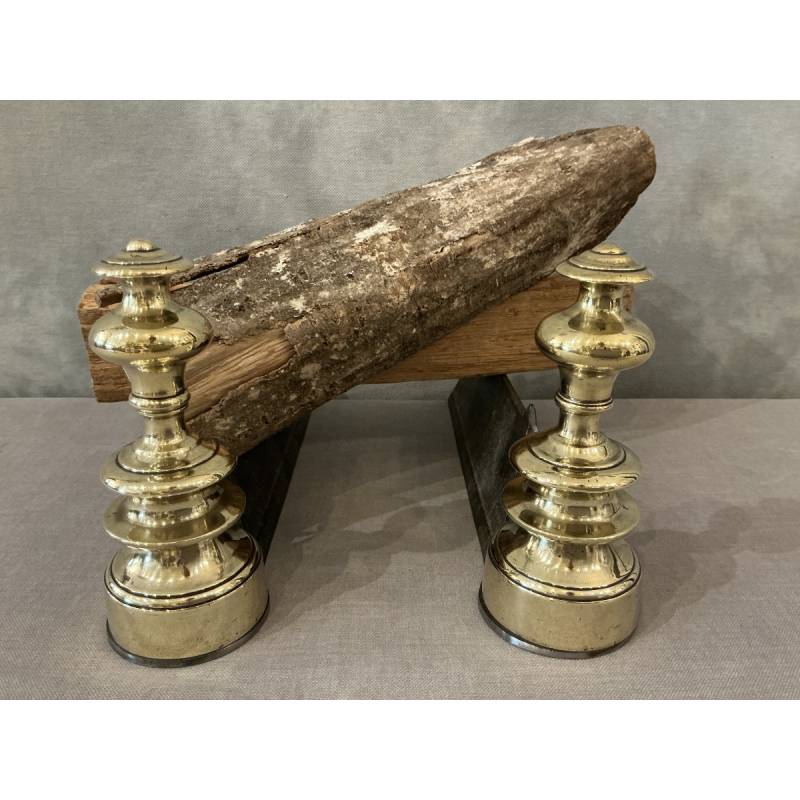 Small antique brass andirons from the 19th century Louis Philippe period