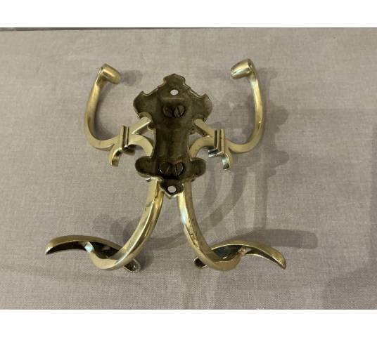 Porte manteaux ancien double en laiton poli et vernis d'époque 19 ème