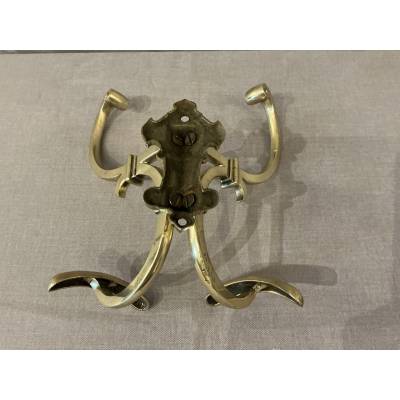 Porte manteaux ancien double en laiton poli et vernis d'époque 19 ème