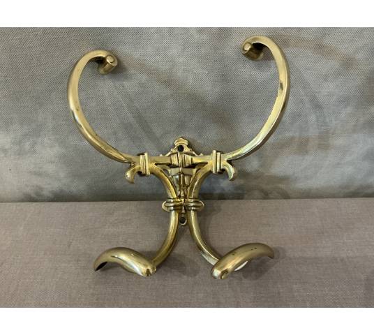 Porte manteaux ancien double en laiton poli et vernis d'époque 19 ème