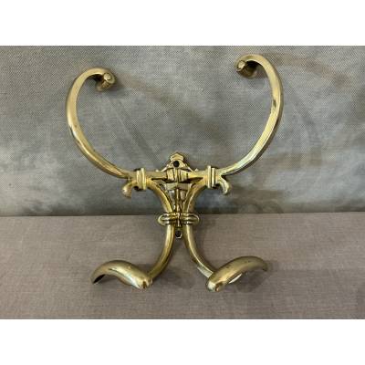 Porte manteaux ancien double en laiton poli et vernis d'époque 19 ème