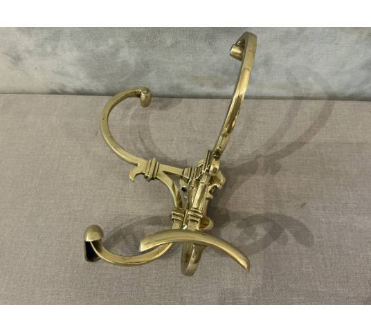 Porte manteaux ancien double en laiton poli et vernis d'époque 19 ème