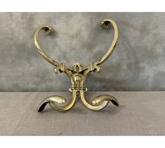 Porte manteaux ancien double en laiton poli et vernis d'époque 19 ème