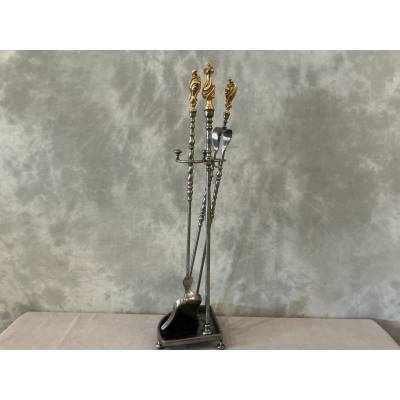 Serviteur de cheminée ancien en fer et bronze doré d'époque 19 ème