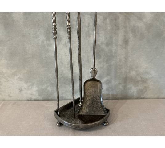Antique 19th-century iron and gilt bronze fireplace set