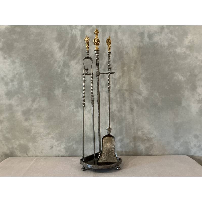 Serviteur de cheminée ancien en fer et bronze doré d'époque 19 ème