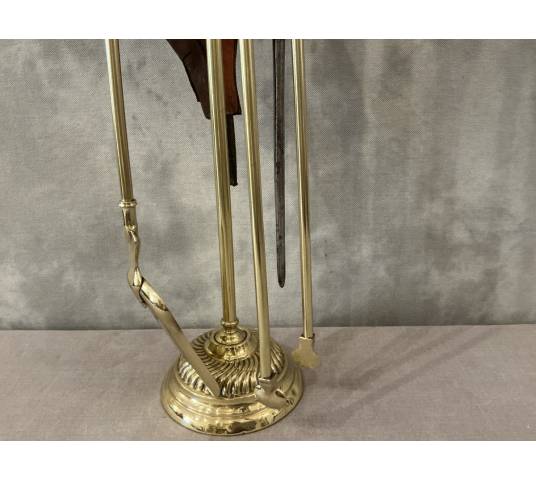 Antique 4-piece brass fireplace set from the 19th century