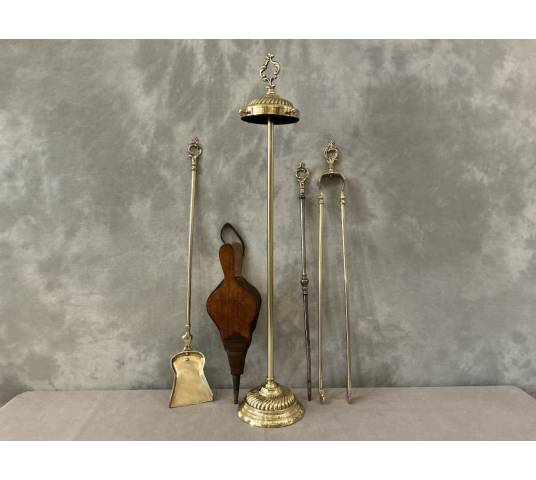 Serviteur de cheminée 4 pièces ancien en laiton d'époque 19 ème
