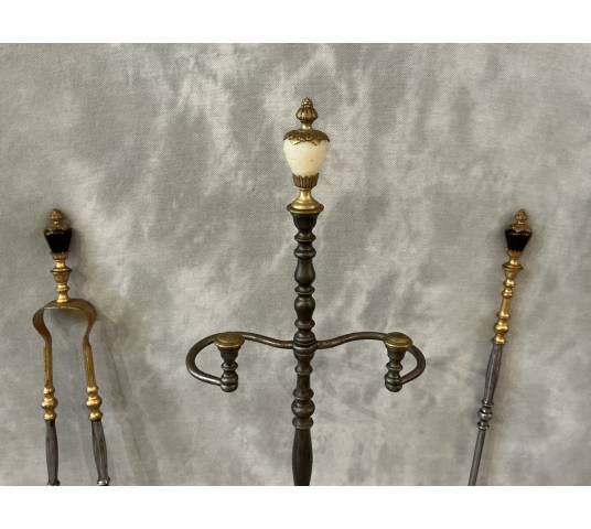 Beautiful antique bronze and iron fireplace set from the 19th century