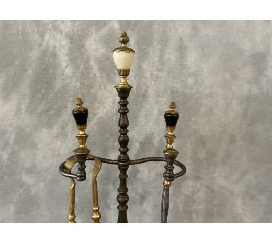 Beautiful antique bronze and iron fireplace set from the 19th century