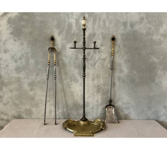 Beautiful antique bronze and iron fireplace set from the 19th century