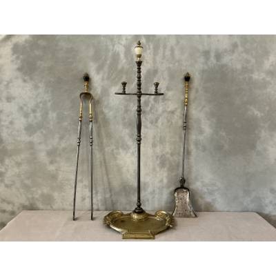 Beautiful antique bronze and iron fireplace set from the 19th century