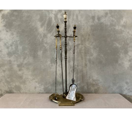 Beautiful antique bronze and iron fireplace set from the 19th century