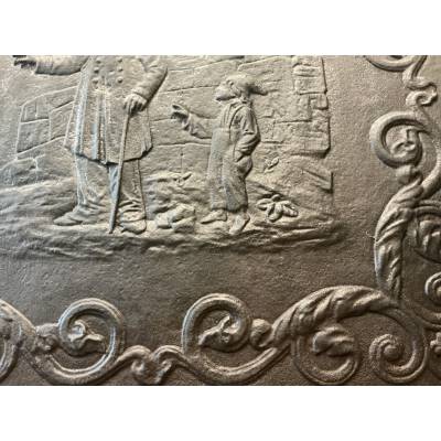 Grande plaque de cheminée ancienne en fonte d'époque 19 ème (82X82cm)