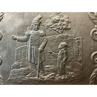 Grande plaque de cheminée ancienne en fonte d'époque 19 ème