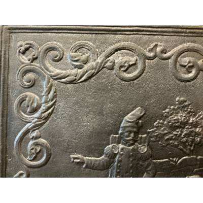 Grande plaque de cheminée ancienne en fonte d'époque 19 ème