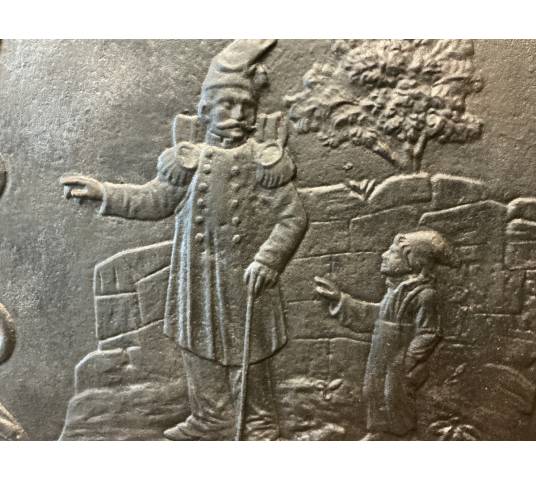 Grande plaque de cheminée ancienne en fonte d'époque 19 ème (82X82cm)