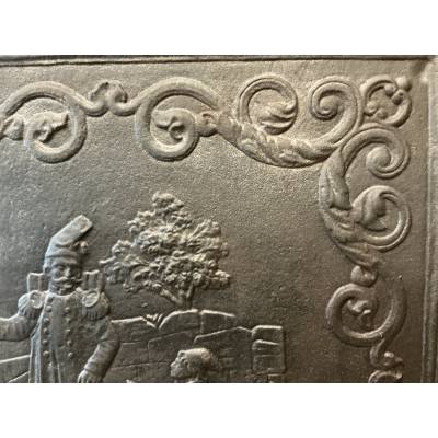 Grande plaque de cheminée ancienne en fonte d'époque 19 ème (82X82cm)