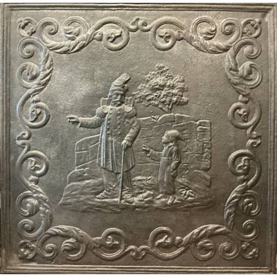 Grande plaque de cheminée ancienne en fonte d'époque 19 ème (82X82cm)