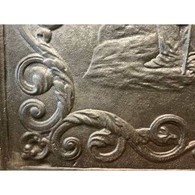 Grande plaque de cheminée ancienne en fonte d'époque 19 ème