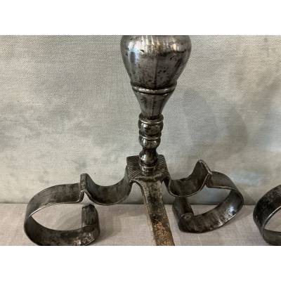 Pair of antique wrought iron andirons from the 18th century