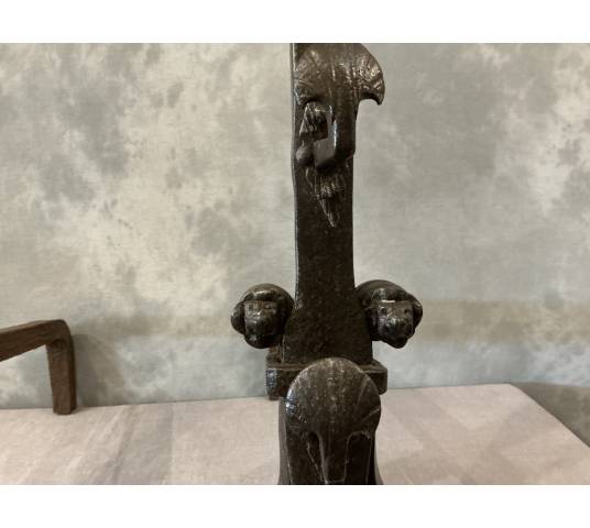 Large antique wrought iron andirons dating from the late 17th century