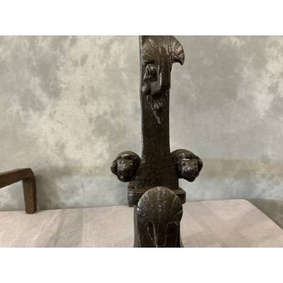 Large antique wrought iron andirons dating from the late 17th century