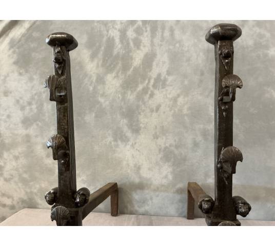 Large antique wrought iron andirons dating from the late 17th century
